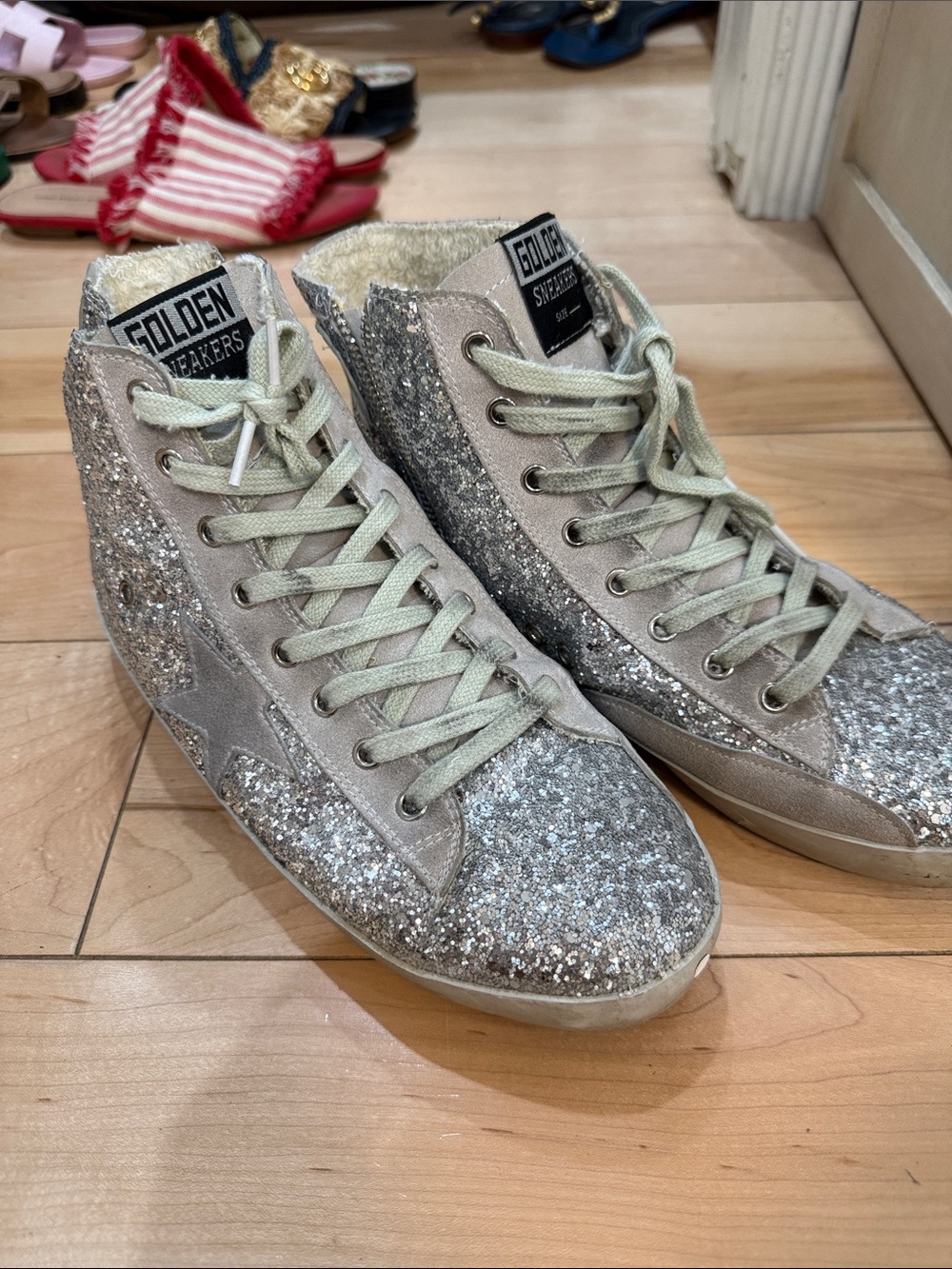 Golden Goose Women’s Silver Glitter High-Top Sneakers